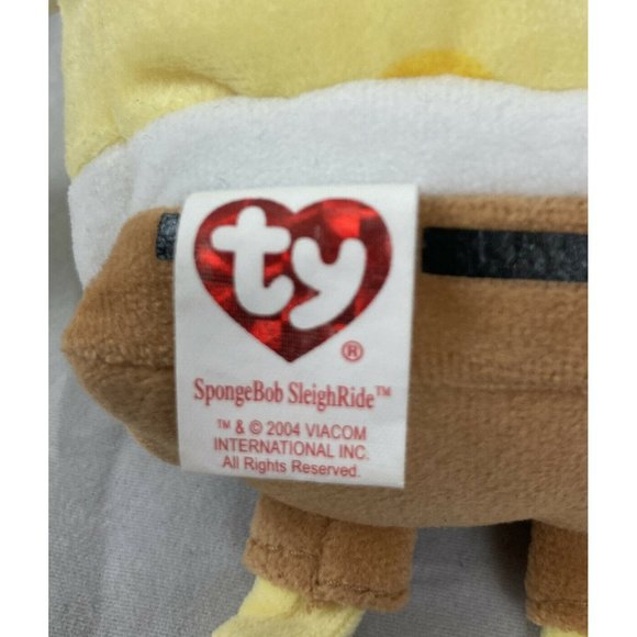 Ty Plush SpongeBob Sleighride Holiday Reindeer Antlers Rudolph Nose 8 inch 2004 - Picture 5 of 6